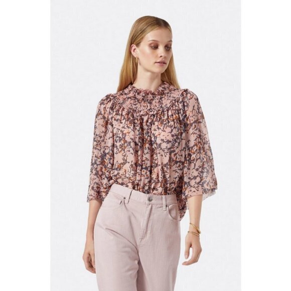 💕JOIE💕 Chelsse Short Sleeve 100% Silk Blouse Top ~ Pale Mauve Print L NWT - Picture 1 of 15